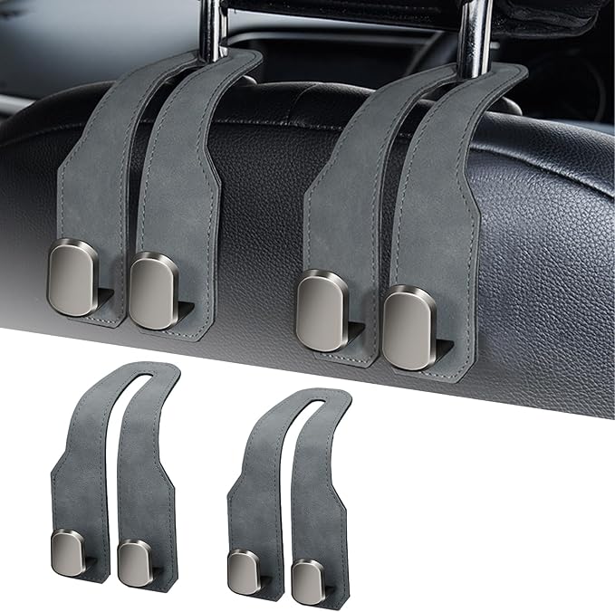 Car Seat Headrest Hooks for Purses and Bags, 2 Pack Bag Purse Holder for Car With Double Metal Hooks, Car Purse Hanger, Headrest Back Seat Handbags Hook Cute Hanging Accessories, Grey