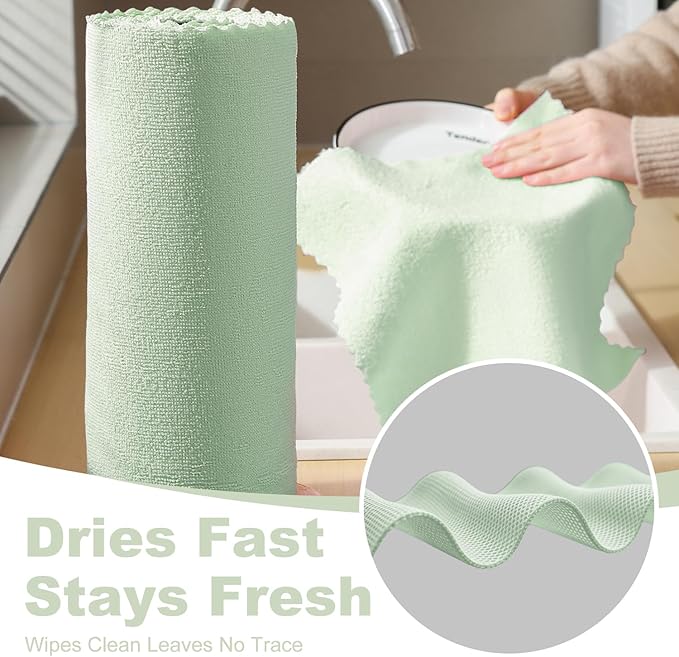 Jessy Home 50 Pack Microfiber Cleaning Cloth Roll,Reusable Paper Towels,12"x12" Tear Away Towels,Durable,Scratch Free,Lint Free Microfiber Rags for Car,Kitchen Garage,Home