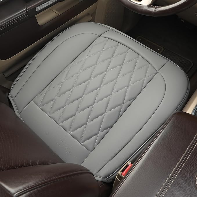 GIANT PANDA Bottom Seat Cover for Trucks&SUV, Front PU Leather Driver Seat Protector Fit for Chevy,Ram,Toyota,GMC,Ford F150 F-Series (Grey-2PCS)