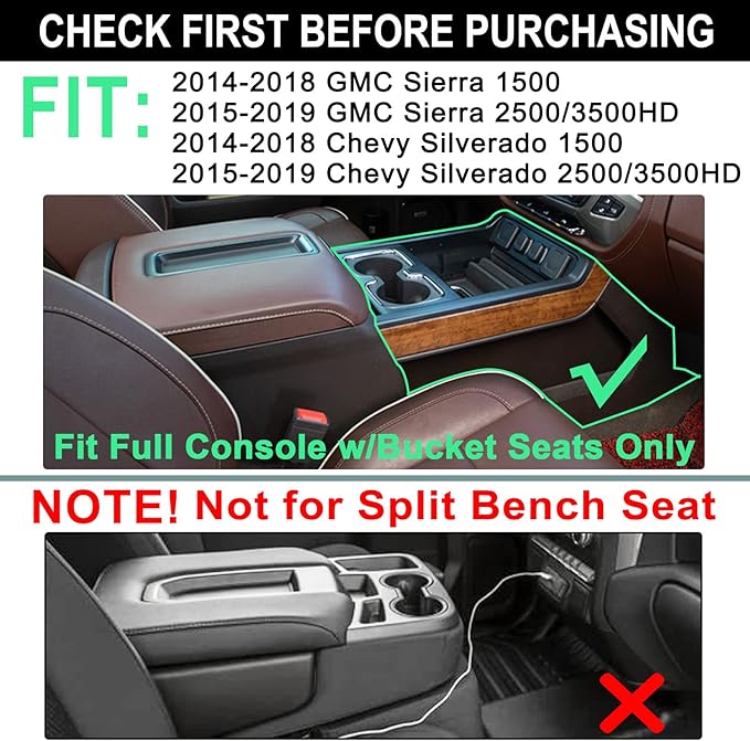 PIMCAR Center Console Organizer Tray for 2014-2018 Chevy Silverado GMC Sierra 1500 & 2015-2019 2500HD/3500HD Models - Custom Fit Storage Insert Accessories