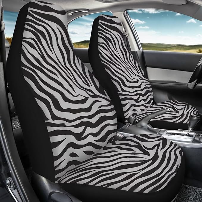 Zebra Print Car Seat Cover Universal Seat Covers for Front Seats for Auto Truck Van SUV 2 Pcs