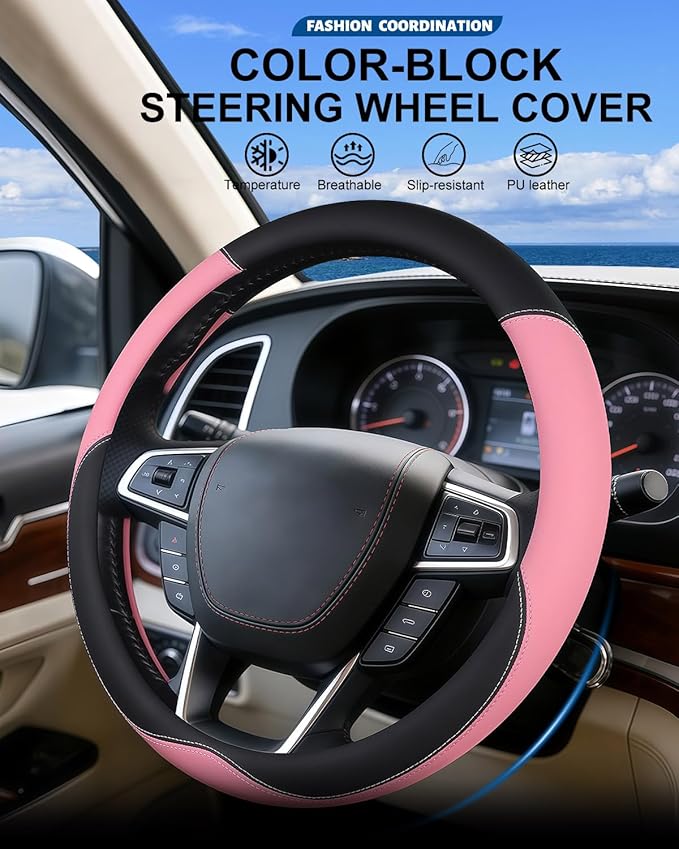 Heavy-Duty Steering Wheel Cover for RV Trucks & Campers - Non Slip Covers, Steering Wheel Grip for Motorhomes & Recreational Vehicles, Fits Oversized 15.5-16 Inch Wheels (Pink)