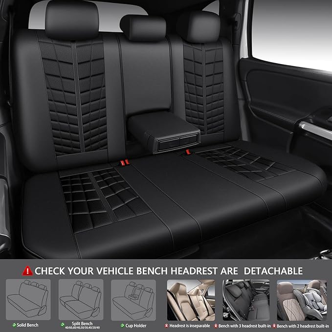CAR PASS 3D Foam Mesh Back Car Seat Covers,Breathable Leather Rear Seat Cover Anti Slip Universal Fit for Most Cars SUVs Vans Small Trucks 95% Automotive Bench seat, Armrest Compatible,All Black
