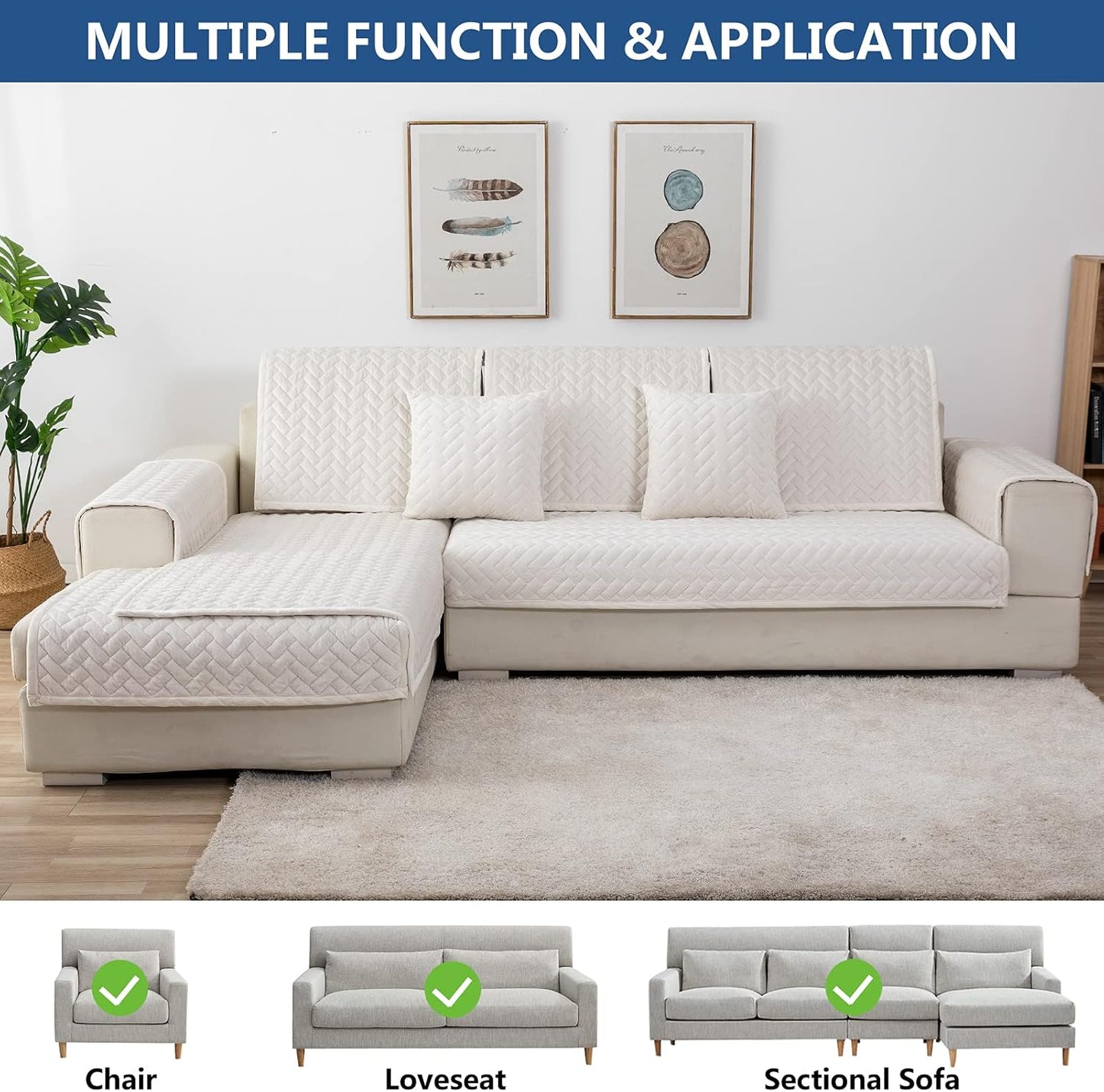 Eismodra Throw Pillows,Couch Cover,Sofa Cover,Sectional Couch Covers for 3 Cushion Couch,Sofa Slipcovers for Dogs Cats Pet Loveseat Recliner Leather L Shaped,White 18 x 18 Inches (Only 1 Piece)