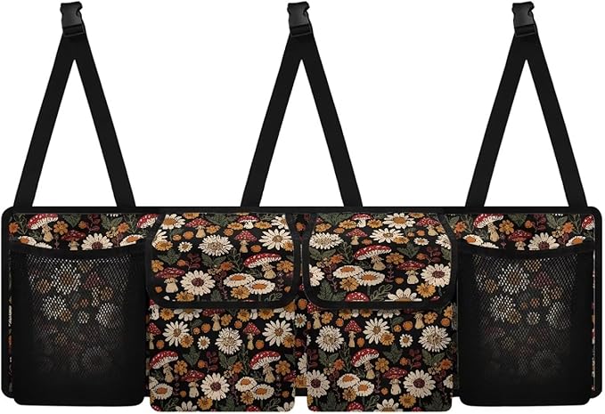 Mushroom Car Trunk Organizer Small Hanging, Daisy Car Organizer SUV Backseat Hanging Car Storage Organizer with Lids Collapsible Cargo Storage Bag