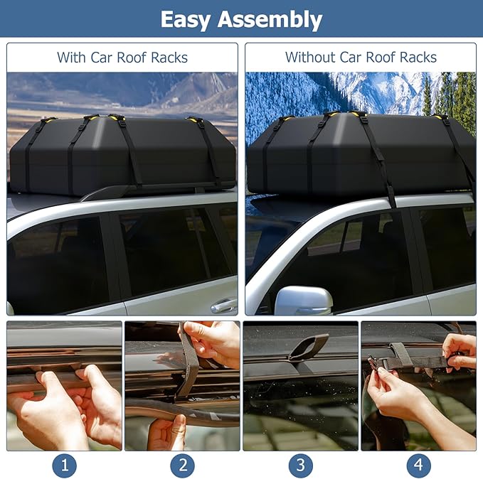 Goplus 15 Cu.Ft Roof Bag Cargo Carrier, Roof Top Luggage Bag for All Vehicles with/Without Roof Racks, Non-Slip Mat, Digital Lock, Waterproof Roof Bag for Various Cars w/6 Door Hooks (15 Cu.Ft)