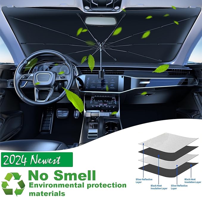 Windshield Sun Shade Umbrella for Car Front Window Sun Visor for Windshield Car Summer Accessories Protect Interior from UV Rays & Heat for Sedan, Compact SUV, Hatchbacks 57"*31"