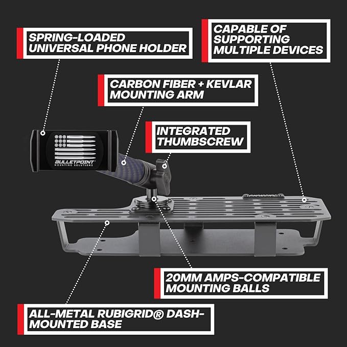 Bulletpoint RubiGrid Metal Dash Mount Phone Holder Compatible with 2022+ Toyota Tundra & 2023+ Toyota Sequoia (Spring-Loaded)