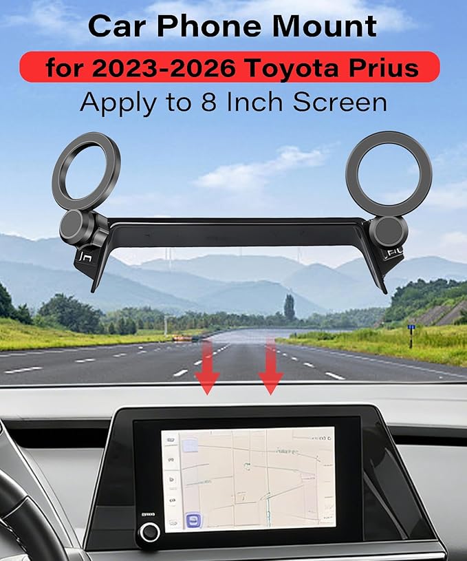 Magnetic Car Phone Mount for 2023 2024 2025 2026 Toyota Prius Accessories, for MagSafe Strong Magnets Cell Phone Holder 8-Inch Screen Cradles, with Portable Phone Gripper 360° Rotation