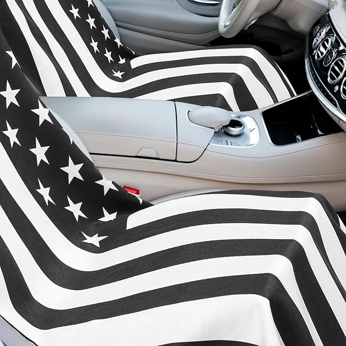 2 Pack Car Seat Towel Covers with Storage Bag 63 x 32 Inch Athletic Running Towel Seat Sweat Washable Non Slip Cover Gift for Car Outdoor Sport Activities (Black White American Flag)