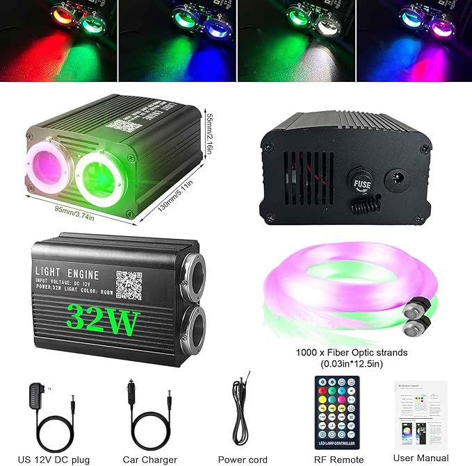 VASTFIRE Dual-Color Starlight Headliner Kit - 1000 Fibers Music Sync 32W RGBW Fiber Optic Car Ceiling Lights for Trucks, SUVs, Jeep Wrangler (2018-2024) | Twinkle Effects | Bluetooth App Control
