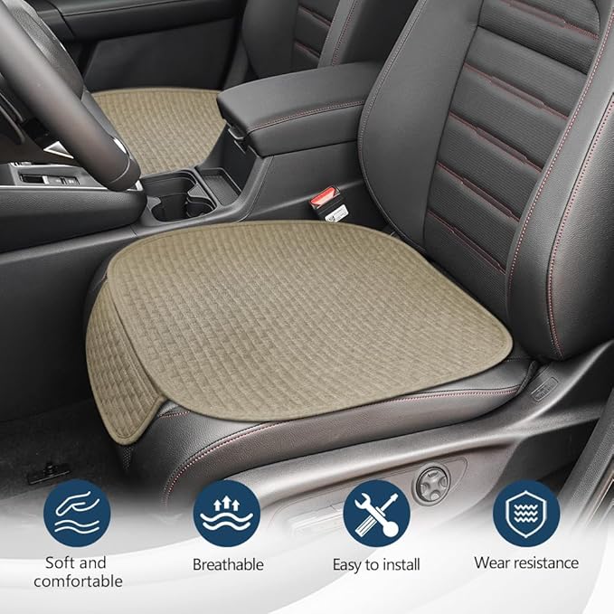 2PCS Car Seat Bottom Cover Pad, Car Seat Mat, Driver Cushion with Comfort Memory Foam & Non-Slip Rubber Bottom, Vehicle Accessories Breathable Seat Protector Mat for Auto Office Home (Beige)