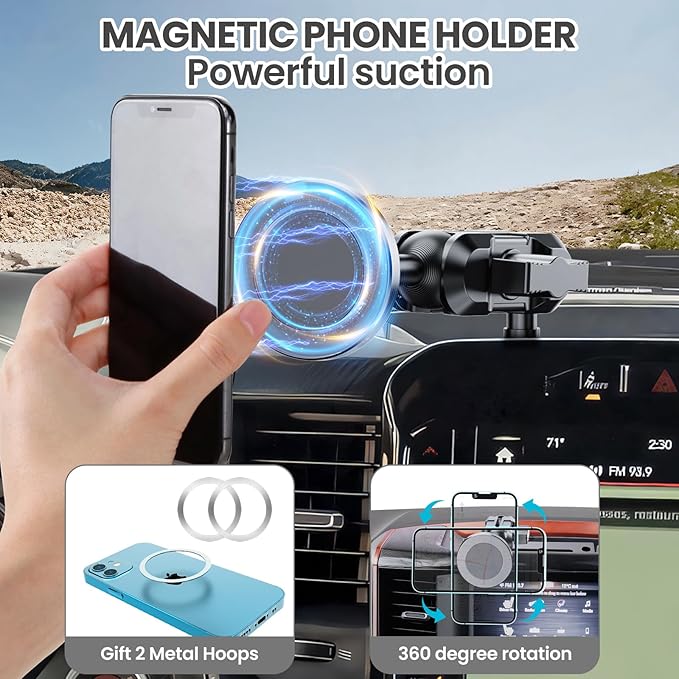 Metal Magnetic Phone Mount for 2019+ RAM 1500/2500/3500 & 2019+ TXR, OEM Holes Screws Install Super Stable for Off Road Bumpy Road Dodge 1500 Phone Holder Cool Ram Accessory