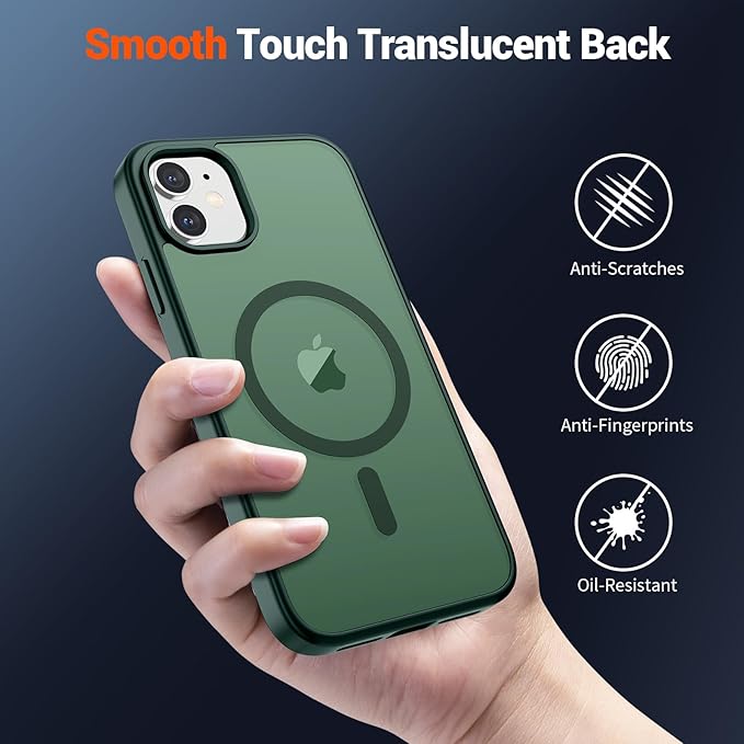SUPFINE Magnetic for iPhone 12 Mini Case & iPhone 13 Mini Case (Compatible with MagSafe) (Military Grade Drop Protection) Slim Translucent Matte Shockproof Phone Cover,Forest Green