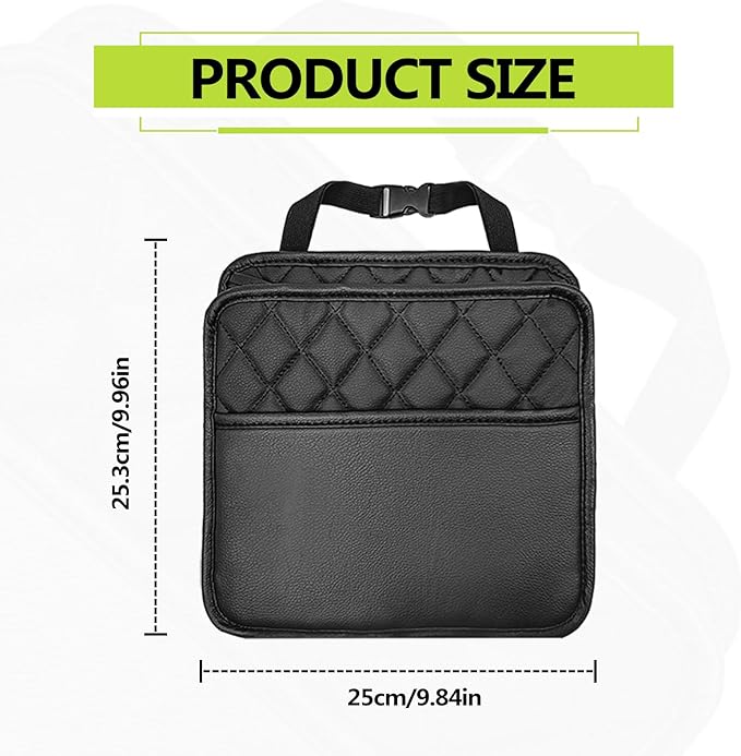1Pack Car Seat Back Organizer, PU Leather Hanging Organizer, Multipurpose Storage Bag for Small Items, Waterproof Easy To Clean Car Accessories, for Car SUV Truck (Black)
