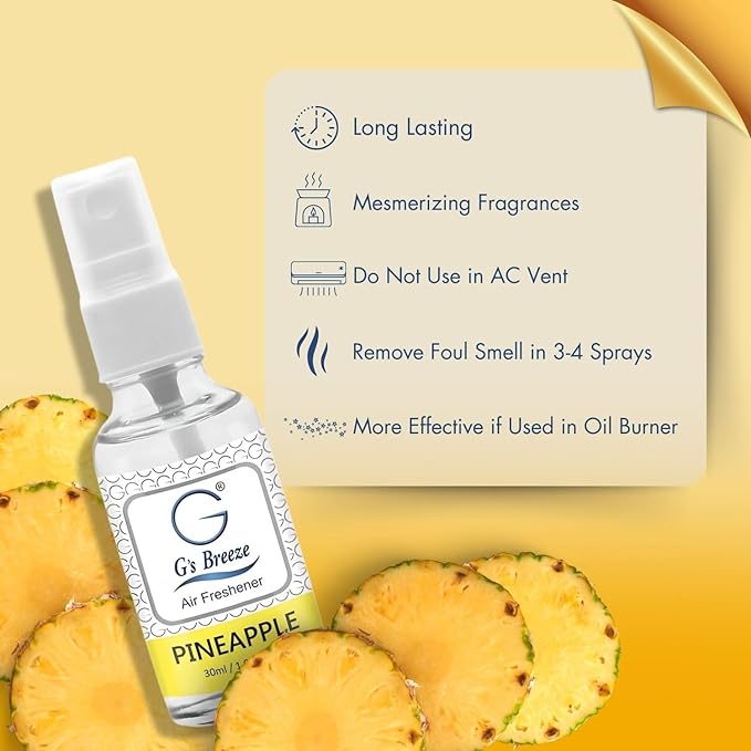 G's Breeze Pineapple Air Freshener – Juicy and Refreshing Tropical Aroma – Ideal for Home, Car, or Office – Infuse Your Space with the Sweet, Zesty Fragrance of Fresh Pineapple