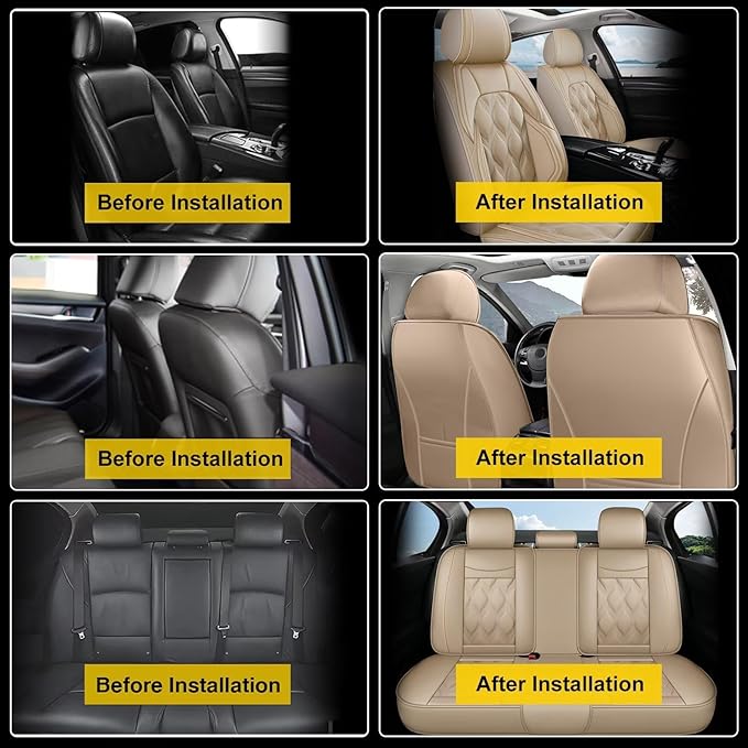 AOMSAZTO Car Seat Covers,Full Set 5 Seats Custom Fit for Honda Ridgeline 2006-2025,Faux Leather Automotive Cushion Covers Seat Protector,Airbag Compatible Waterproof (5 Seats Beige)