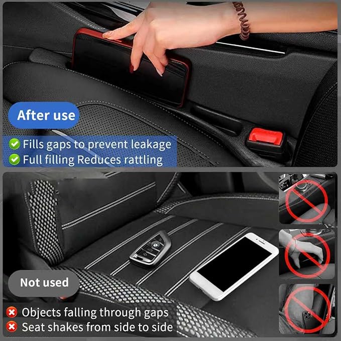 4PCS Car Seat Gap Filler Organizer, Universal Car Seat Gap Blocker with Storage Slot, Leak-Proof Seat Gap Plug for Car SUV Truck, Automotive Interior Accessories, Black