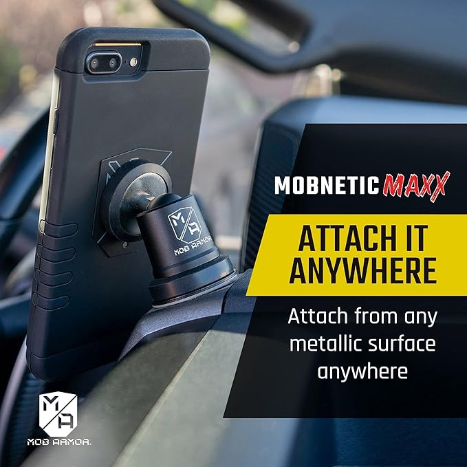 Mob Armor MobNetic Maxx - USA Assembled Magnetic Phone Holder for Car, Magnetic Car Phone Mount, 90-Degree Tilt, 360-Degree Rotation, Aluminum Metal, Compatible with iPhone & Android - Red