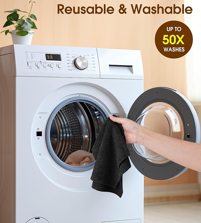 KitchLife Microfiber Cleaning Cloth Roll, 200 Pack - Tear-Away Microfiber Paper Towels, Lint-Free, Reusable, Washable for Kitchen, Car, Dishes, and Sensitive Surfaces (Black)