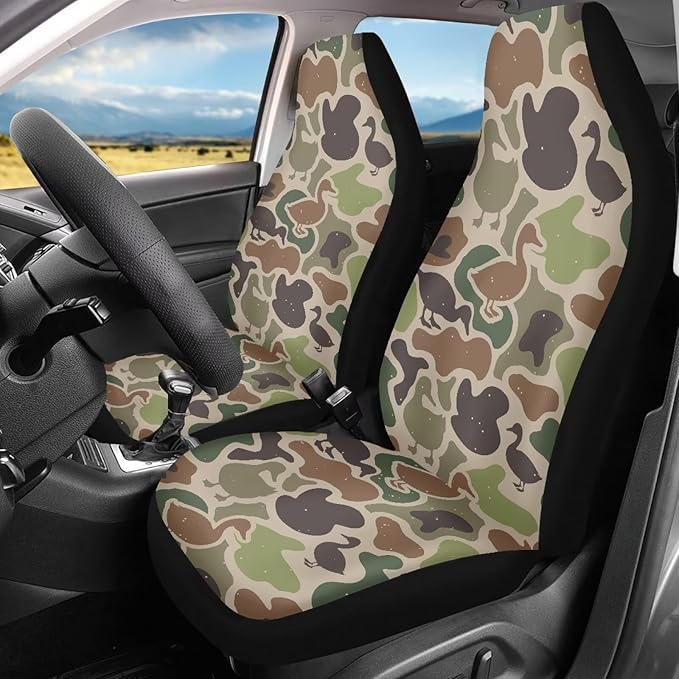 ELEQIN Car Seat Covers Universal High Back Cushion Protector for Car Truck Suvs,Sedans,Vehicles,Duck Camouflage Front Car Seat Covers 2 Pack
