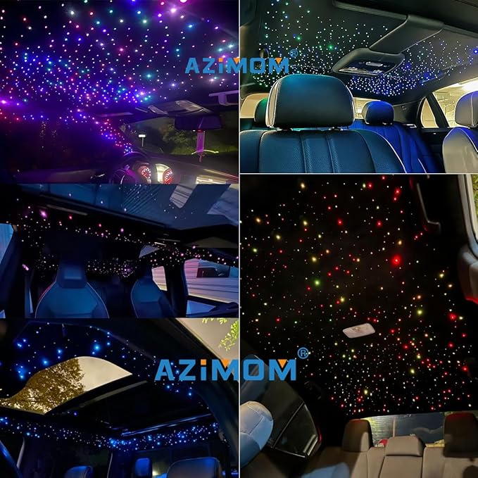 AZIMOM 4Port 36W Twinkle 1200pcs 0.03in 13.1ft Fiber Optic Starlight Headliner Kits 4Colors Light Source Sound Activated Remote APP Control Home Indoor Ceiling Car Headliner Decoration