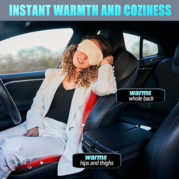 2Pcs Universal Seat Cushion, Comfortable Large Heated Seat Cover，Non-Slip Breathable Unique Back Rest Black (2Pack Black)