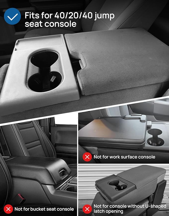 JOYTUTUS Center Console Cover Compatible with 2015-2026 Ford F150, 2017-2026 F250 F350 F450 with 40/20/40 Jump Seat, Leather Armrest Cover Center Console Cushion (Jump Seat Only)