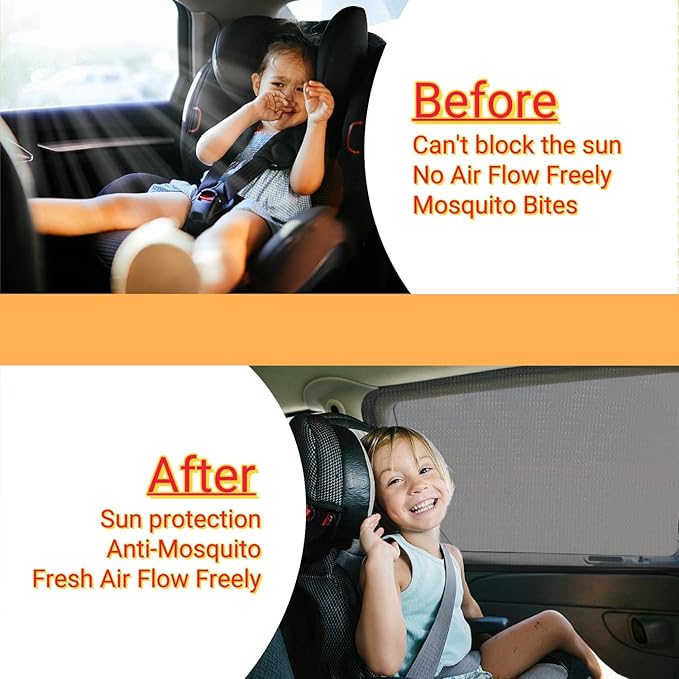 2Packs Universal Car Window Screen for Rear Window 25"(H) X43(W), Elastic Mesh Sun Shde Car Camping Window Cover, Fit for Most Cars Large SUVs, Truck, Pickup