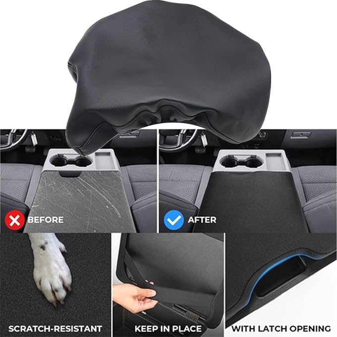 Mythoria Car Microfiber Leather Jump Seat Center Console Lid Armrest Cover Cushion Pad Compatible with Ford F-150 F-250 F-350 F-450 2015 2016 2017 2018 2019 2020 2021 2022 (Only Leather Part)
