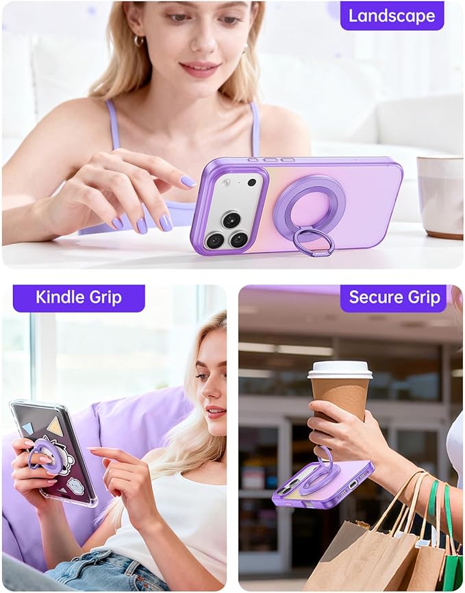 SYNCWIRE Magnetic Phone Ring Holder for MagSafe, 360° Rotation Cell Phone Grip Stand Finger Ring Kickstand Two-Sided Magnet Compatible with iPhone 17 Pro Max 16 15 14 13 12 MagSafe Accessories