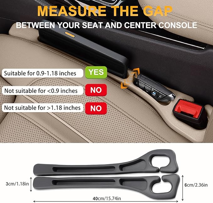2PCS Car Seat Gap Filler and Organizer, Universal Console Catcher Fill The Gap Between Seat and Console, Anti-Drop Organizer | Suitable for Most car Models.（Black）