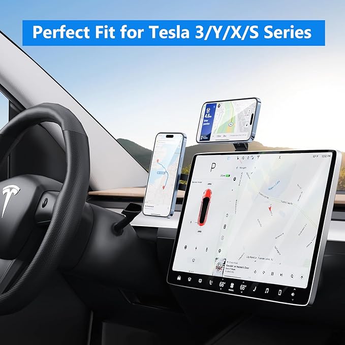 Magnetic Phone Holder for Laptop, MagSafe Laptop Phone Mount for iPhone 17/16/15/14/13/12 & All Phones, 180°Adjustable Phone Side Mount for Monitors for Tesla (Black)