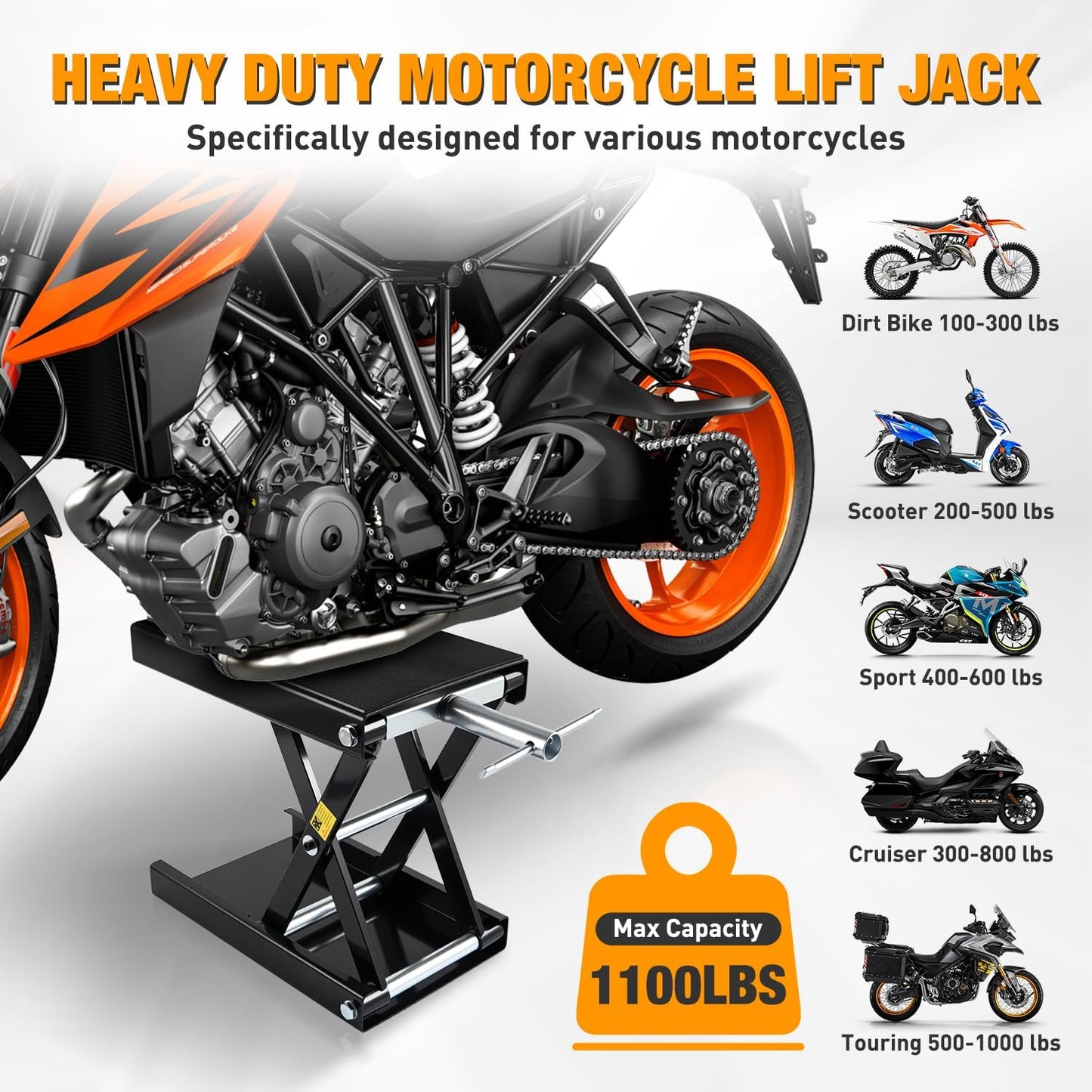 Nilight Motorcycle Lift Jack 1100 LBS Motorcycle Scissor Jack Stand Lift with Wide Deck Crank Handle 3.4"-14.2" Steel Scissor Hoist Garage Repair Lift Table Jacks for Motorcycles ATV Dirt Bike, Black