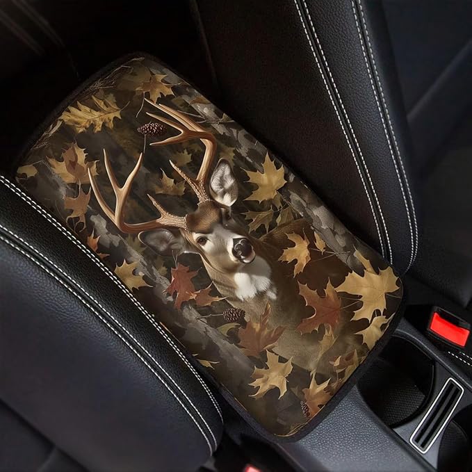 Dreaweet Deer Hunting Camouflage Arm Rest Cover for Car Universal Fit Center Console Cover Anti-Scratch Universal Armrest Cover for SUV Sedan