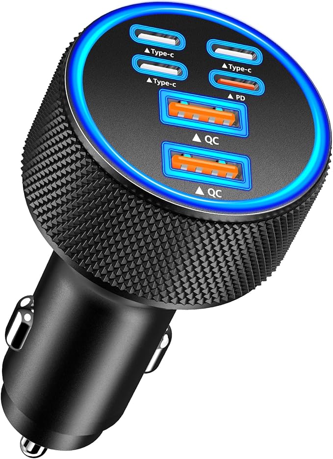 Car Charger USB C, Rombica 6 Port 120W USB-C&USB-A Car Power Cigarette Lighter Adapter Dual 45W PD/QC Multiport Type C Fast Charger for iPhone 17 17 Pro Max 16 15 14 13 12 11/Galaxy S26 S25/Pixel/iPad