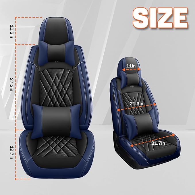 Car Seat Covers Compatible with Toyota Camry 2012-2026 Durable Waterproof Automotive Seat Covers Stretchable, Airbag Compatibility, Premium Nappa Leather(Black Blue, 2 Pcs Front with Pillow)