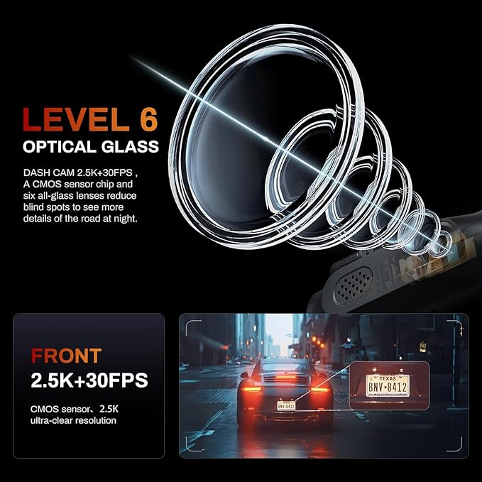 2.5K Dash Cam, Full HD Dash Camera for Cars, 5G Wi-Fi & App Control Car Camera with Super Night Vision, 170°Wide Angle, WDR, 24H Parking Mode, Free 64GB Card