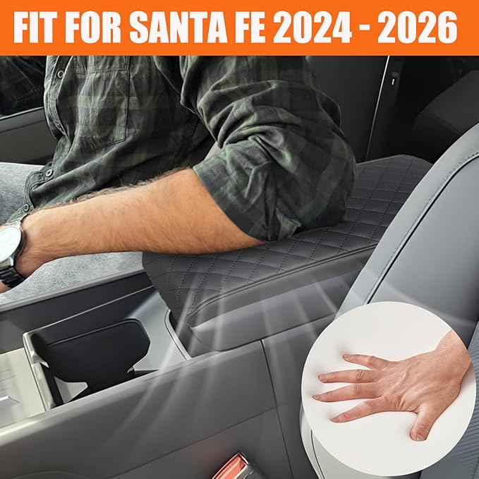 Center Console Cover for Santa Fe 2026 2025 2024 - Soft Armrest Pad Cushion Middle Console Cover for Hyundai Santa Fe 2024 2025 2026 Interior Accessories - Black
