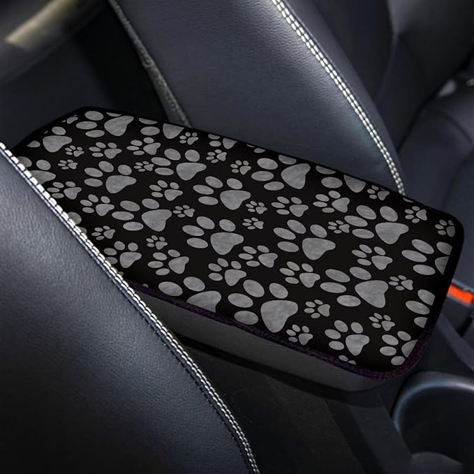 Dreaweet Dog Paw Print Car Armrest Cover for Women Car Center Console Pad Cute Car Accessories Universal Fit Armrest Cover Protector for Cars,SUV,Sedan