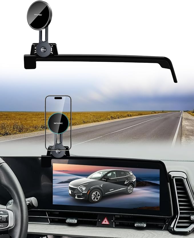 SKYLOTEC Phone Mount for Kia Sportage 2023 2024 2025 Accessories 12.3-Inch Screen Fixed Clip, Magnetic Car Phone Holder Compatible with MagSafe, Strong Magnets Fast Wireless Charger Cell Phone Base