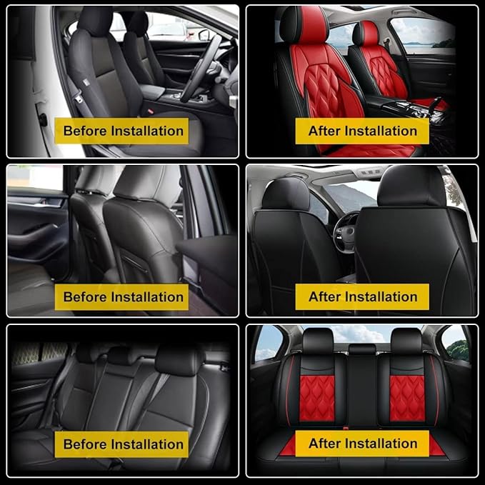 AOMSAZTO Car Seat Covers,Full Set 5 Seats Custom Fit for Mitsubishi Outlander 2007-2025 2026,Leather Car Seat Cover Seat Cushion Protector,Airbag Compatible Waterproof Black&Red