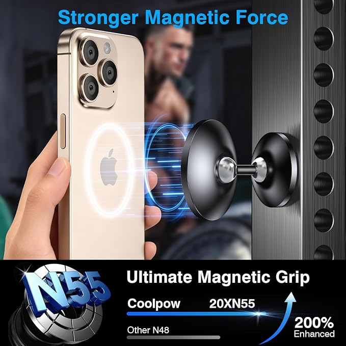Gym Magnetic Phone Holder Mount for MagSafe【All Metal】Dual Magnetic Phone Holder for Gym Accessories Attach to Metal Surface, Gym Phone Holder Magnet for iPhone 16 15 14 13 Pro Max Gift for Men Women