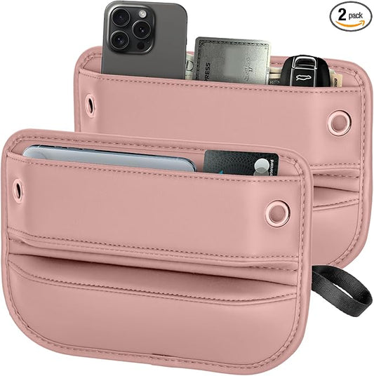 2-Pack Car Seat Gap Filler Organizer - Upgraded Anti-Slip Strap Design - Premium Leather Side Console Pocket - Prevent Phone Falling - Universal Fit Car Essentials for SUV, Truck & Sedan,Pink