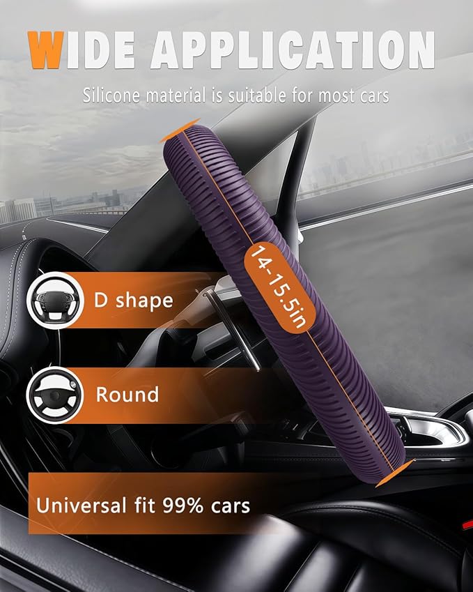 WOCOCN Car Steering Wheel Cover, Thin Anti-Skid Silicone Steering Wheel Cover for Men & Women, Universal Automotive Interior Accessories for Most Cars (Purple)