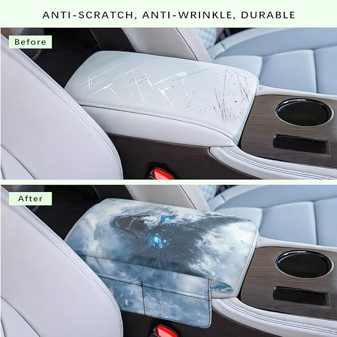Universal Center Console Armrest Wolf Print Soft Armrest Pad Protective Cover Fit for Most Vehicle,SUV,Truck Car Accessories for Women Men