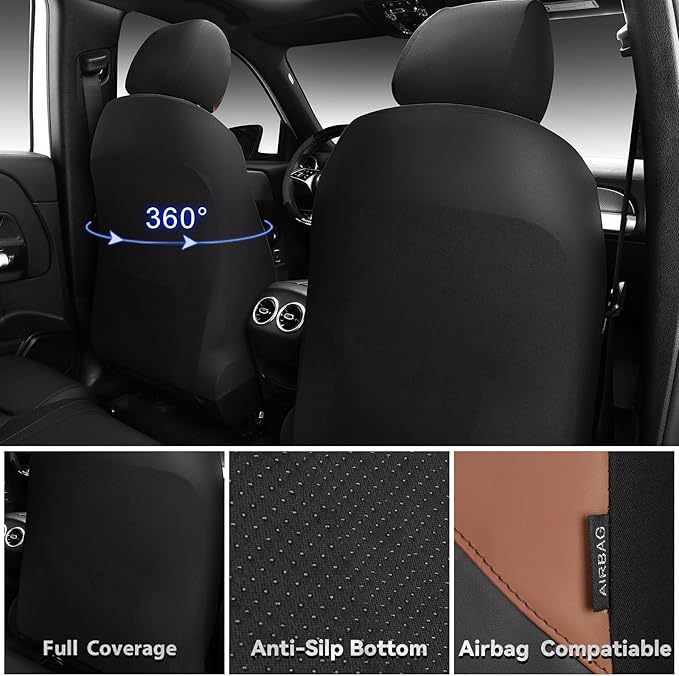 CAR PASS Nappa Leather Waterproof Car Seat Covers Two Front, 3D Foam Automotive Seat Covers with Memory Foam, Universal Fit for Cars SUV Truck Sedan, Airbag Compatible, Black Brown