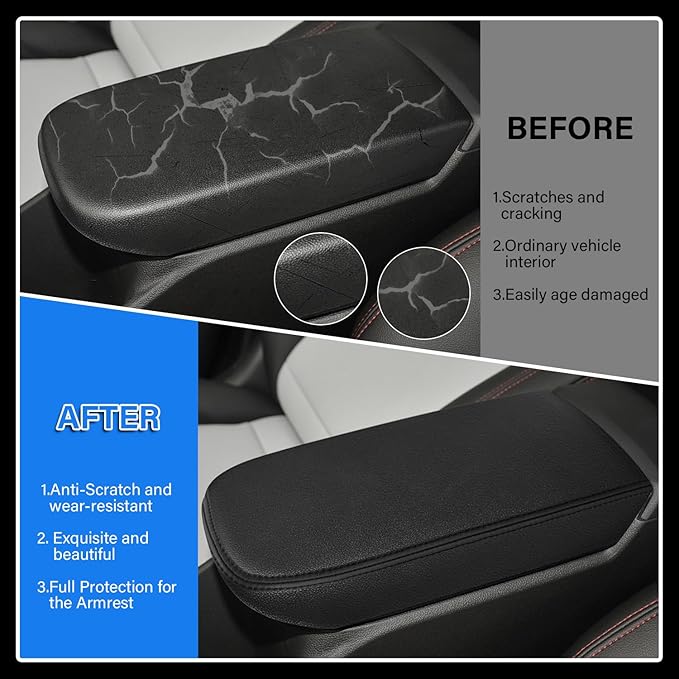 Console Cover for 2024 2025 2026 Chevrolet Trax (LS/1RS/LT/2RS/ACTIV) Leather Center ArmRest Box Cover Pad 2024 2025 2026 Chevy Trax Accessories Protector Cushion (Black Stitches)