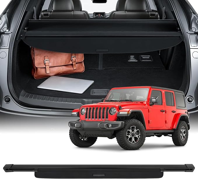 SCITOO Cargo Cover 2019-2020 Fit for Jeep Wrangler 2018-2023 Fit for Jeep Wrangler 2.0L 2020-2023 Fit for Jeep Wrangler Upgraded Retractable Rear Trunk Cover with Aluminum PVC&Plastic