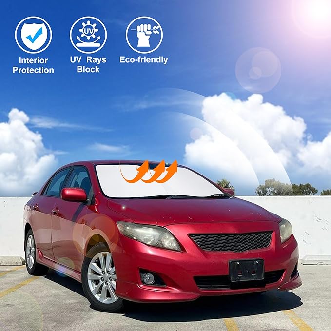Windshield Sun Shade Custom Fit for 2009 2010 2011 2012 2013 Toyota Corolla Accessories Foldable Sunshade Sun Blocker Protect Car from Sun Rays & Heat Damage Keep Car Cooler